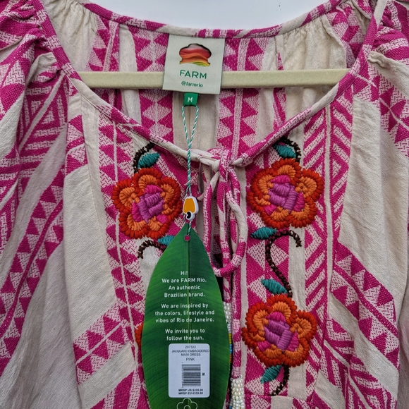 FARM Rio Anthropologie Pink and White Jacquard Maxi Dress NWT Medium - Picture 2 of 7